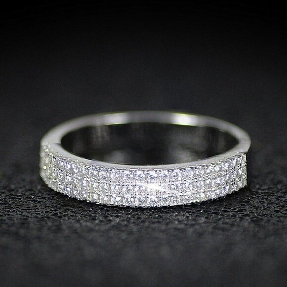✨ Plain Trendy Round Gems Full Around Filled Eternity Zircon Ring Women,PD044 - Picture 1 of 6